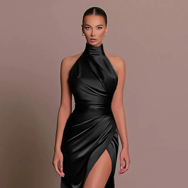 Sleeveless Autumn Stand Collar Long Dress