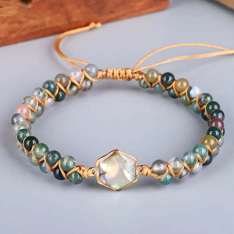 Hand-woven Natural Shell Double Twisted Stone Bracelet