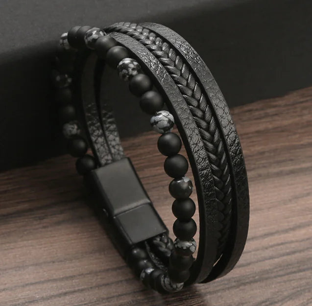 Natural Stone Alloy Multi-layer Hand Woven Bracelet