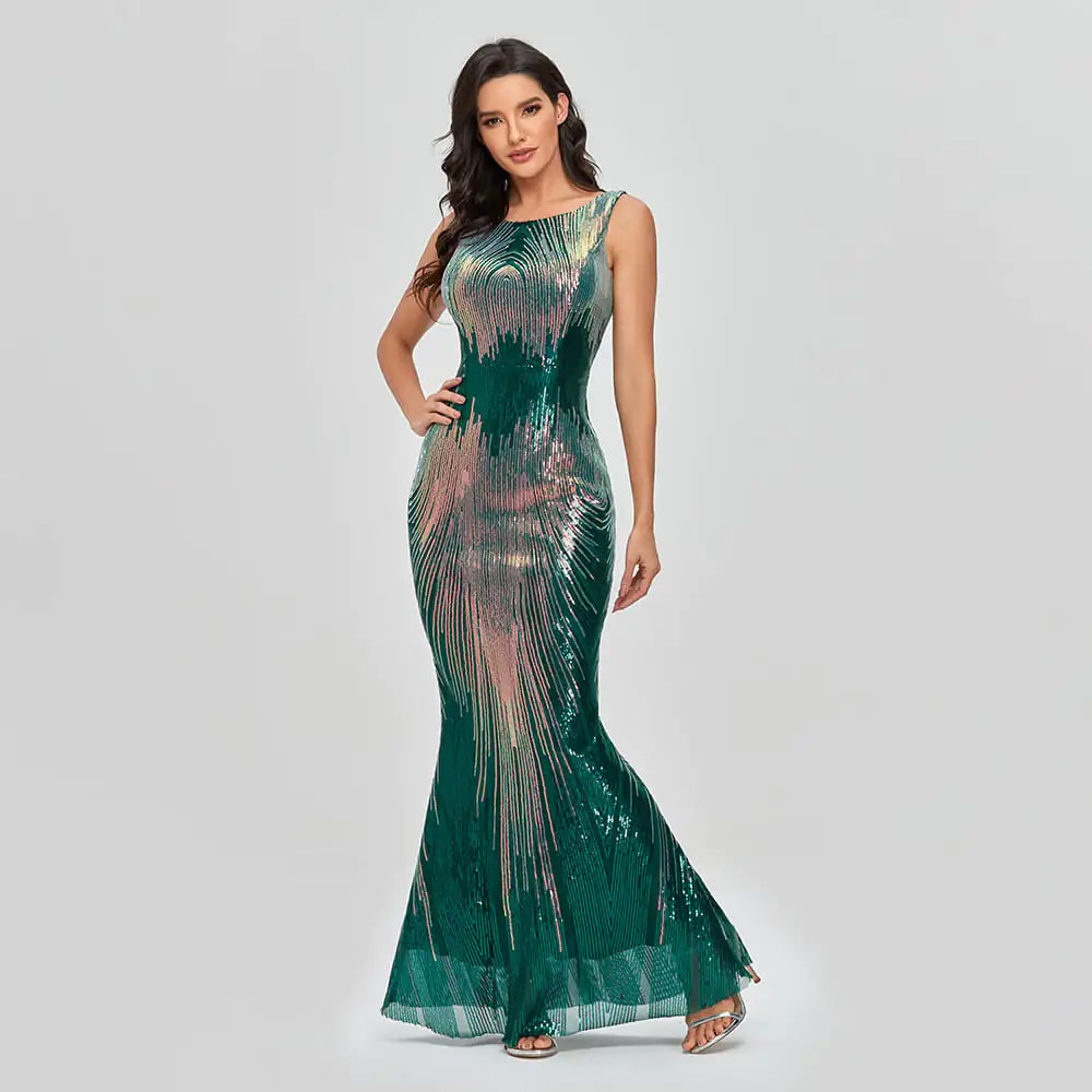 Round Neck Sleeveless Mermaid Evening Party Dress