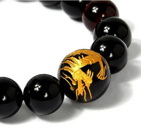 Natural Tiger Eye and Black Agate Beaded Bracelet