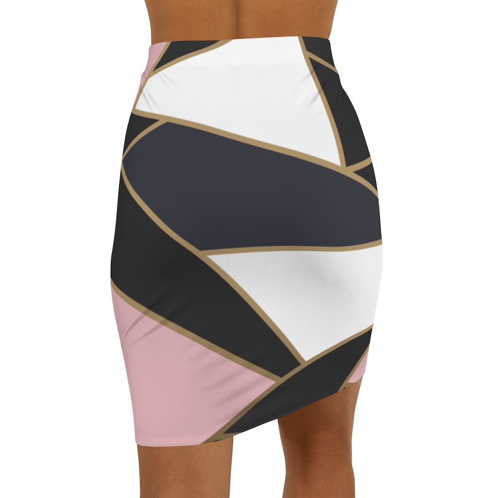 Womens Pencil Skirt, High Waist, Trio Black/White Pink, S040713
