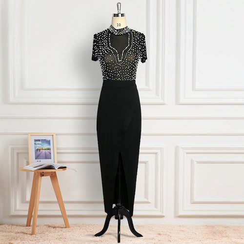 Sheer Organza Beaded Round Neck  Women's Evening Dress