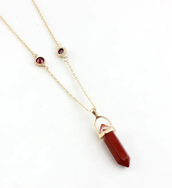 Colorful Natural Stone Hexagonal Pendant Necklace