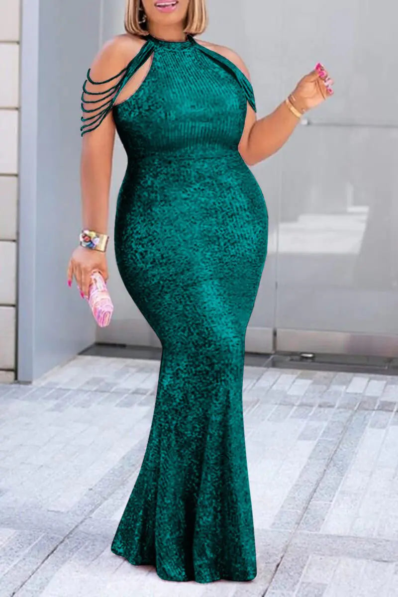 Plus Size Sequin Off Shoulder Party Dress