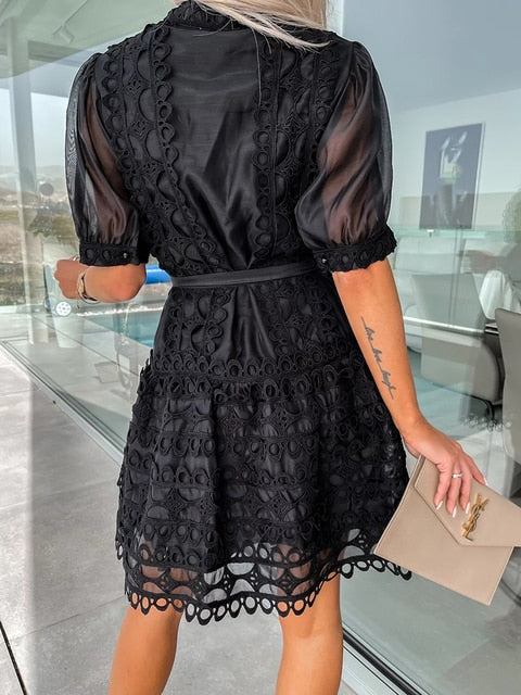 Patchwork Lace Elegant Mini Dress!