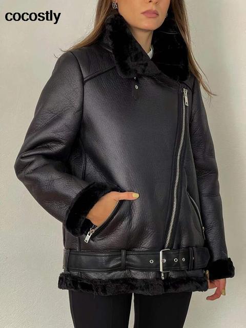 High Quality Faux Leather Fur Coat