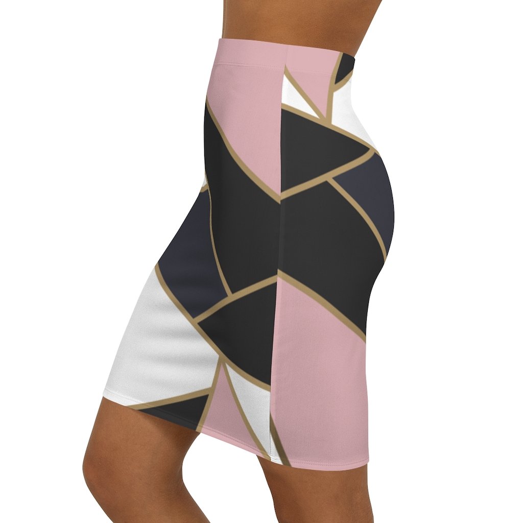 Womens Pencil Skirt, High Waist, Trio Black/White Pink, S040713