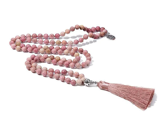 Volcanic Stone 108 Bead Tassel Necklace