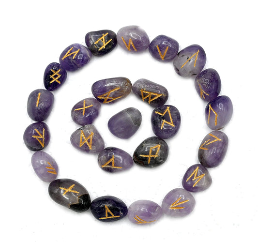 Amethyst Crystal Runes Set of 25 Engraved Rune Stones with Runes Book PDF