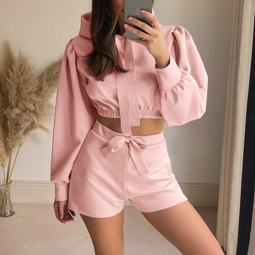 Women Long Sleeve Hooded Sweatshirt And Tie