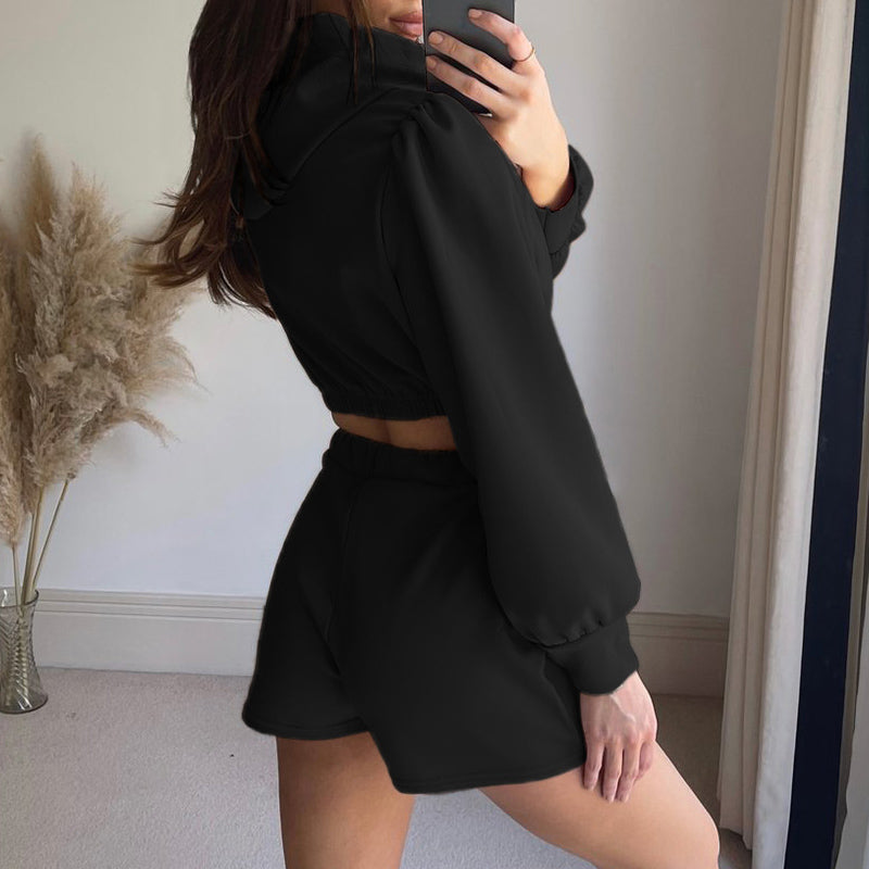 Women Long Sleeve Hooded Sweatshirt And Tie