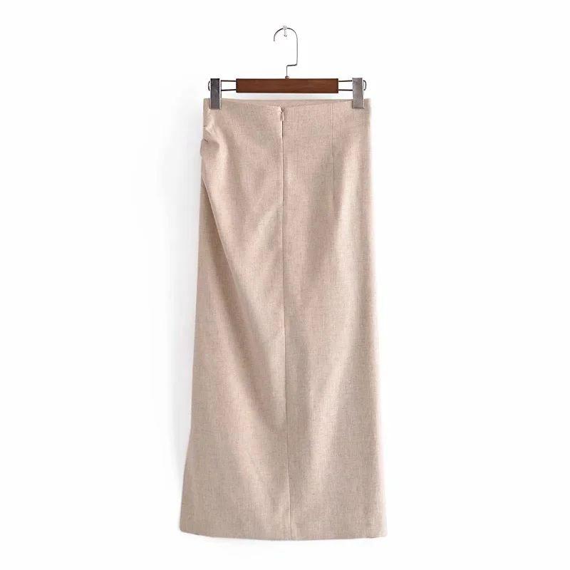 Women Two piece set Linen Blend Cropped Shirt & Draped Skirt Spring