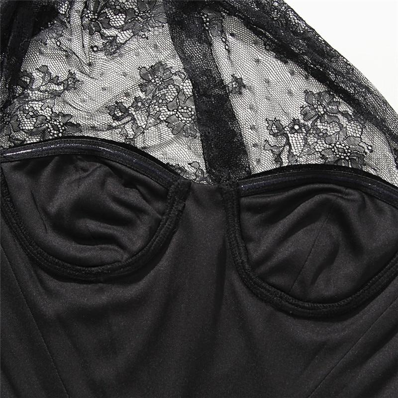 One Shoulder Mesh Crop Top Black Sleeveless Lace See Through Top