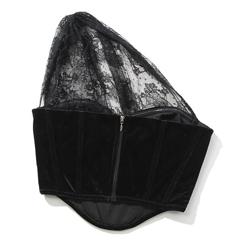 One Shoulder Mesh Crop Top Black Sleeveless Lace See Through Top