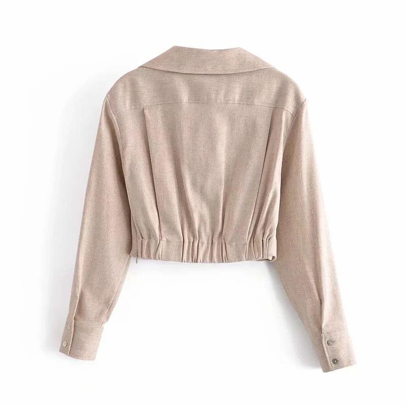 Women Two piece set Linen Blend Cropped Shirt & Draped Skirt Spring