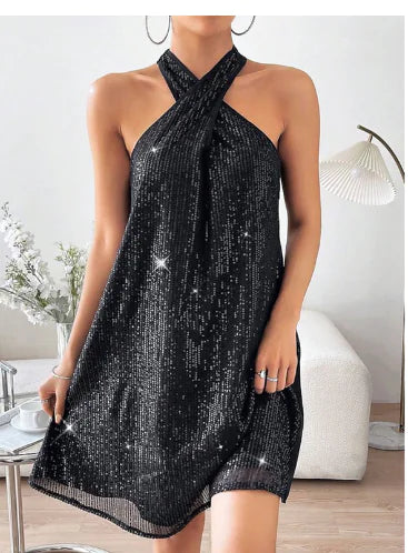 Elegant Halter Strapless Sequin Formal Dress