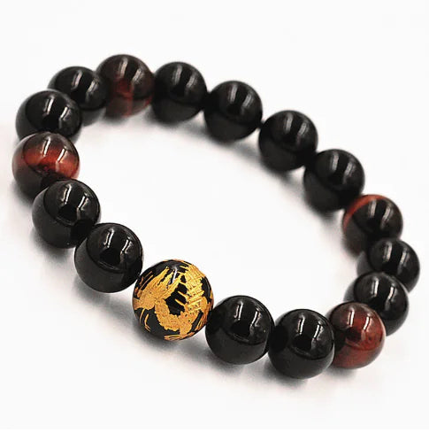 Natural Tiger Eye and Black Agate Beaded Bracelet