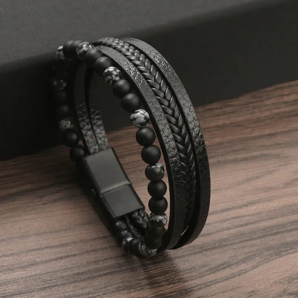 Natural Stone Alloy Multi-layer Hand Woven Bracelet