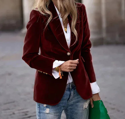 Green Velvet Blazer with Golden Buttons for Women (One)