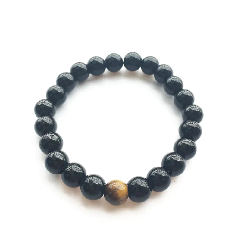 Natural Black Agate and Tiger Eye Beaded Bracelet