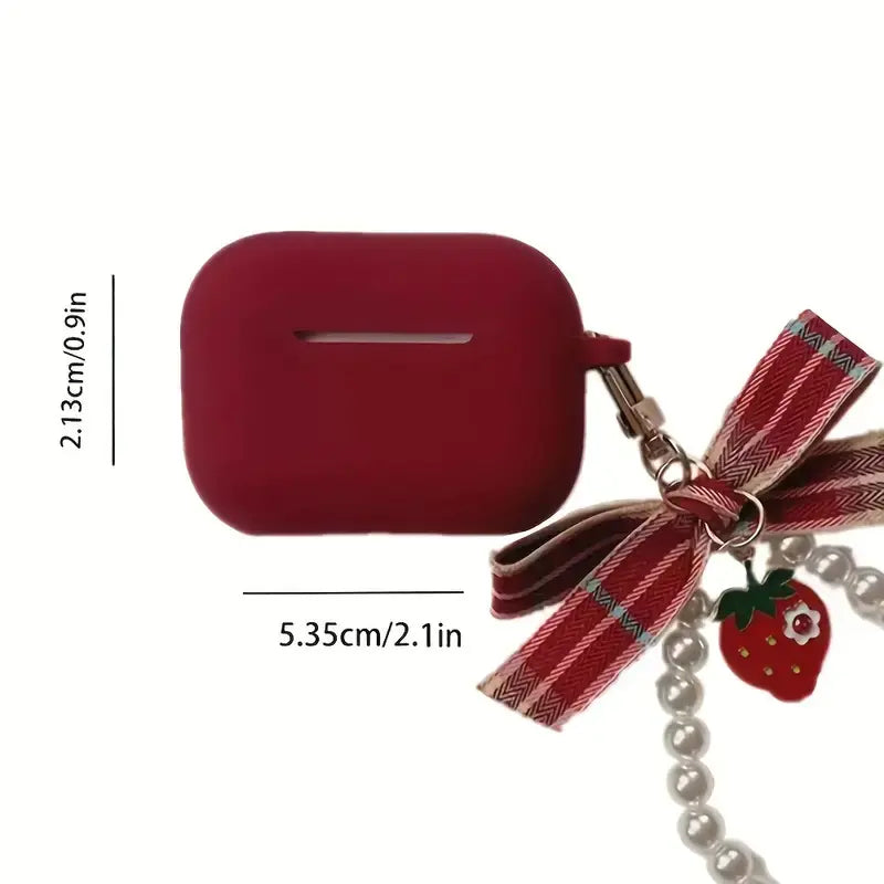 Solid Color Silicone Earphone Case with Pearl Chain