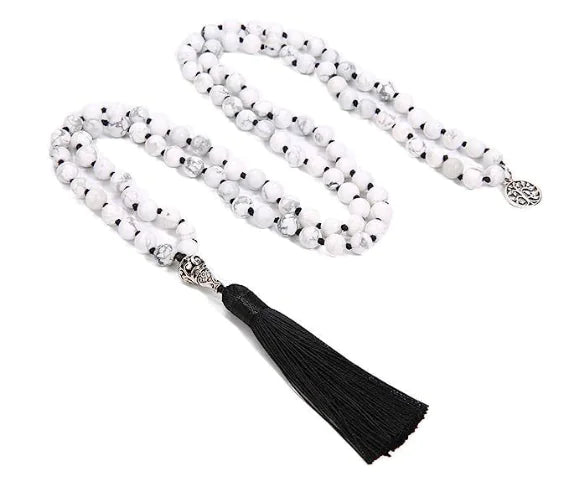 Volcanic Stone 108 Bead Tassel Necklace