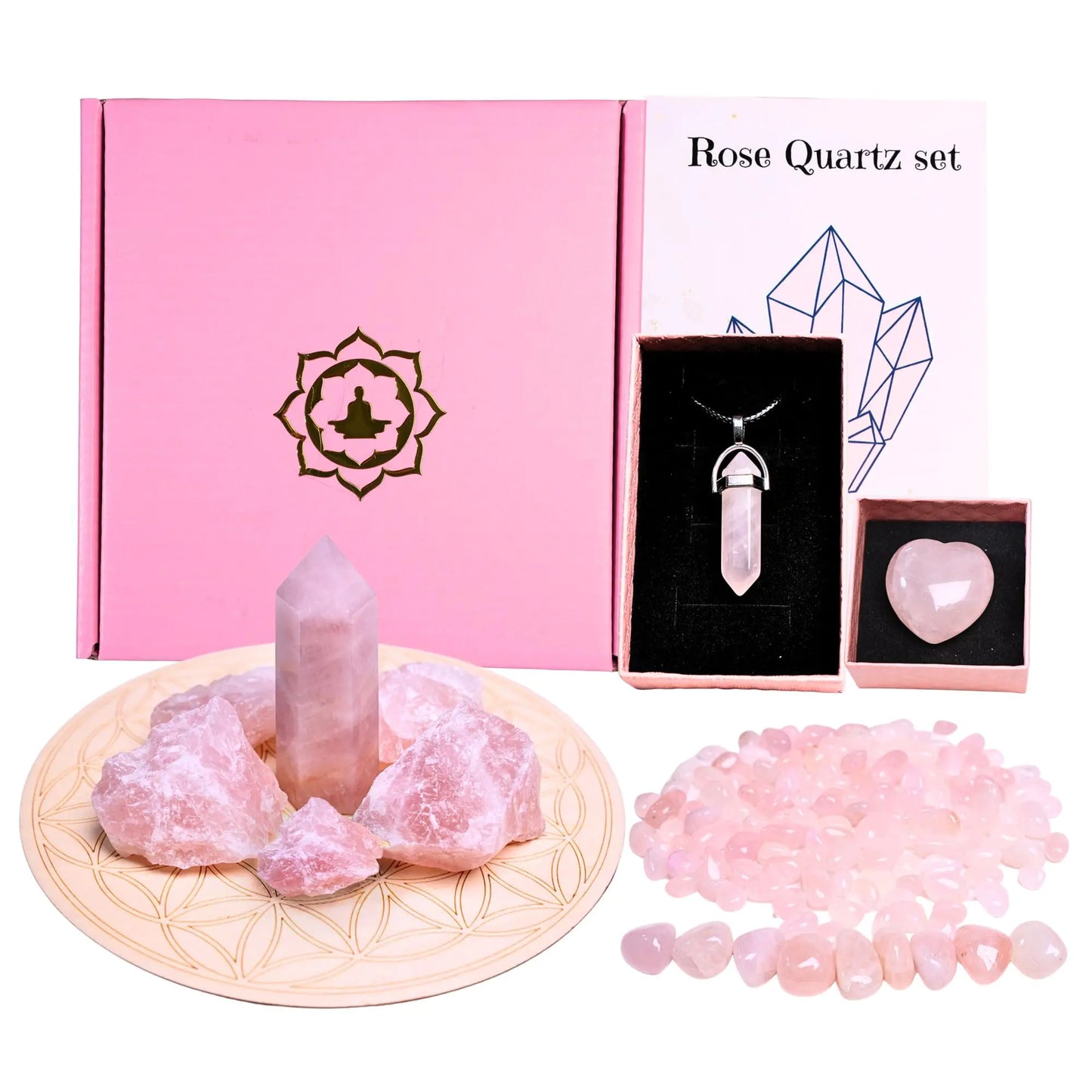 Genuine Rose Quartz Healing Crystal Set