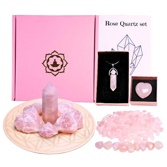 Genuine Rose Quartz Healing Crystal Set