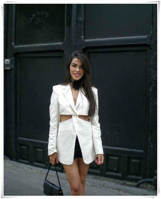 Solid Cross Hollow Out Waist Blazer Dress