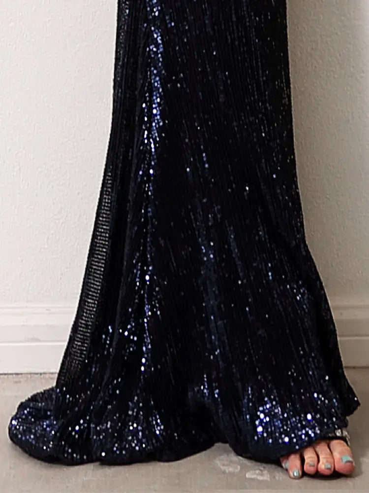 Elegant Off-Shoulder Sequin Evening Gown for Women