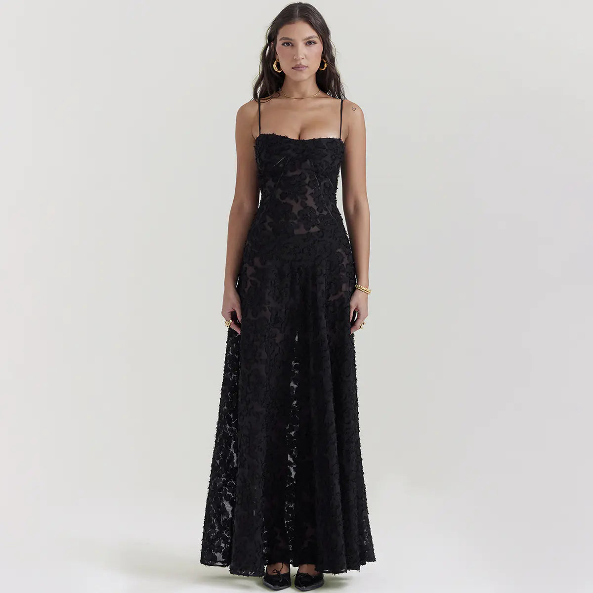 Black Sheer Backless Dress Evening Gown