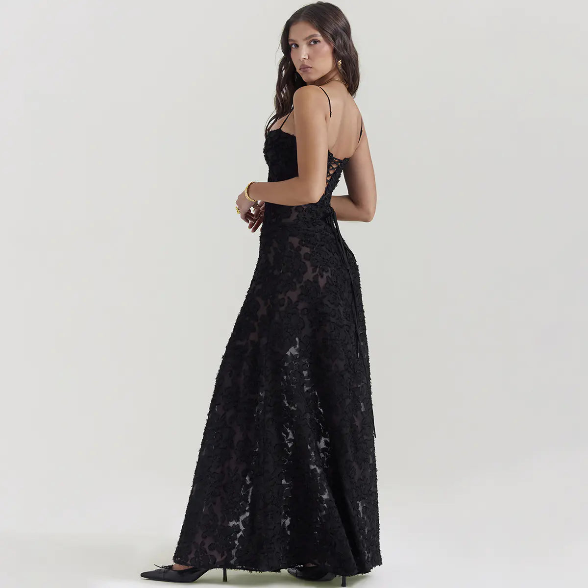 Black Sheer Backless Dress Evening Gown