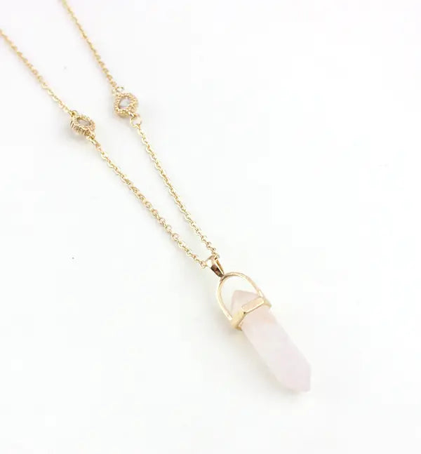 Colorful Natural Stone Hexagonal Pendant Necklace