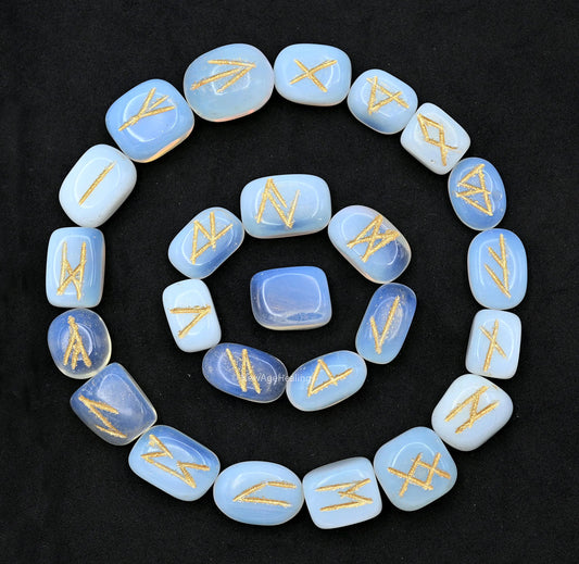 Opalite Runes Crystal Runes Set of 25 Engraved Rune Stones with Runes Book PDF