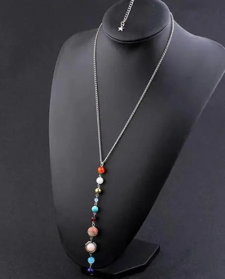 Natural Stone Solar System Necklace with Eight Planets