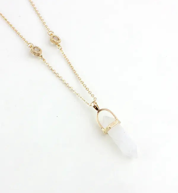 Colorful Natural Stone Hexagonal Pendant Necklace