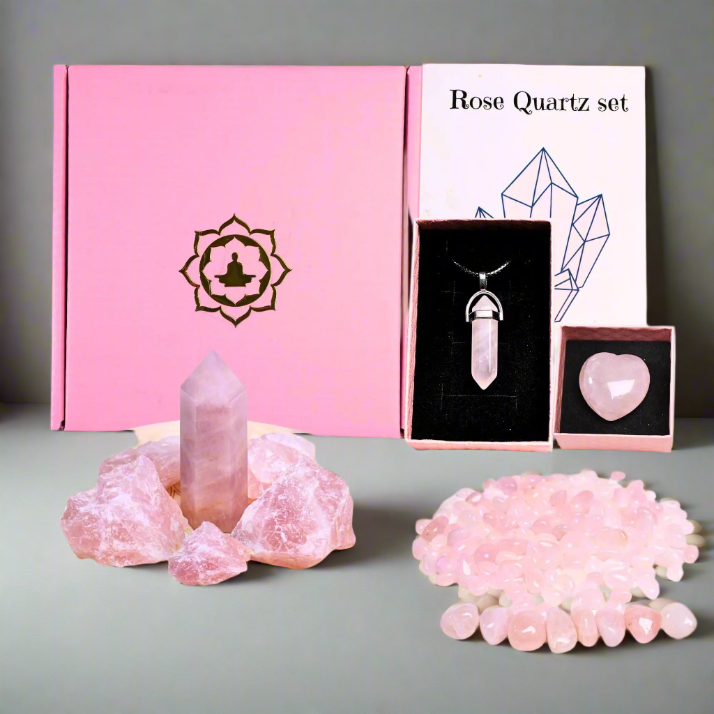 Genuine Rose Quartz Healing Crystal Set