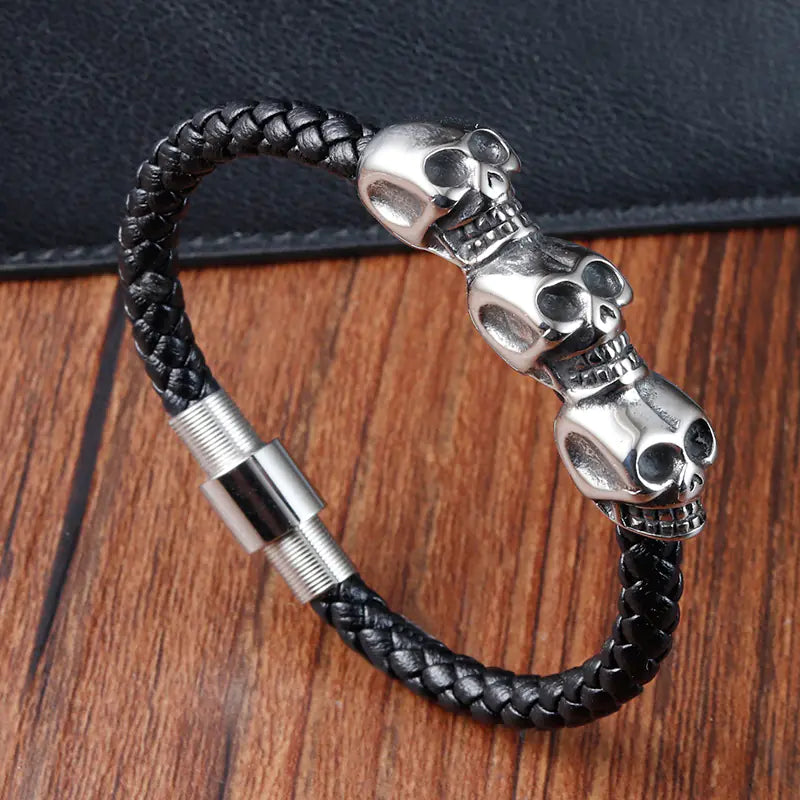 Trendy Men's Skull Bracelet with Stainless Steel Buckle