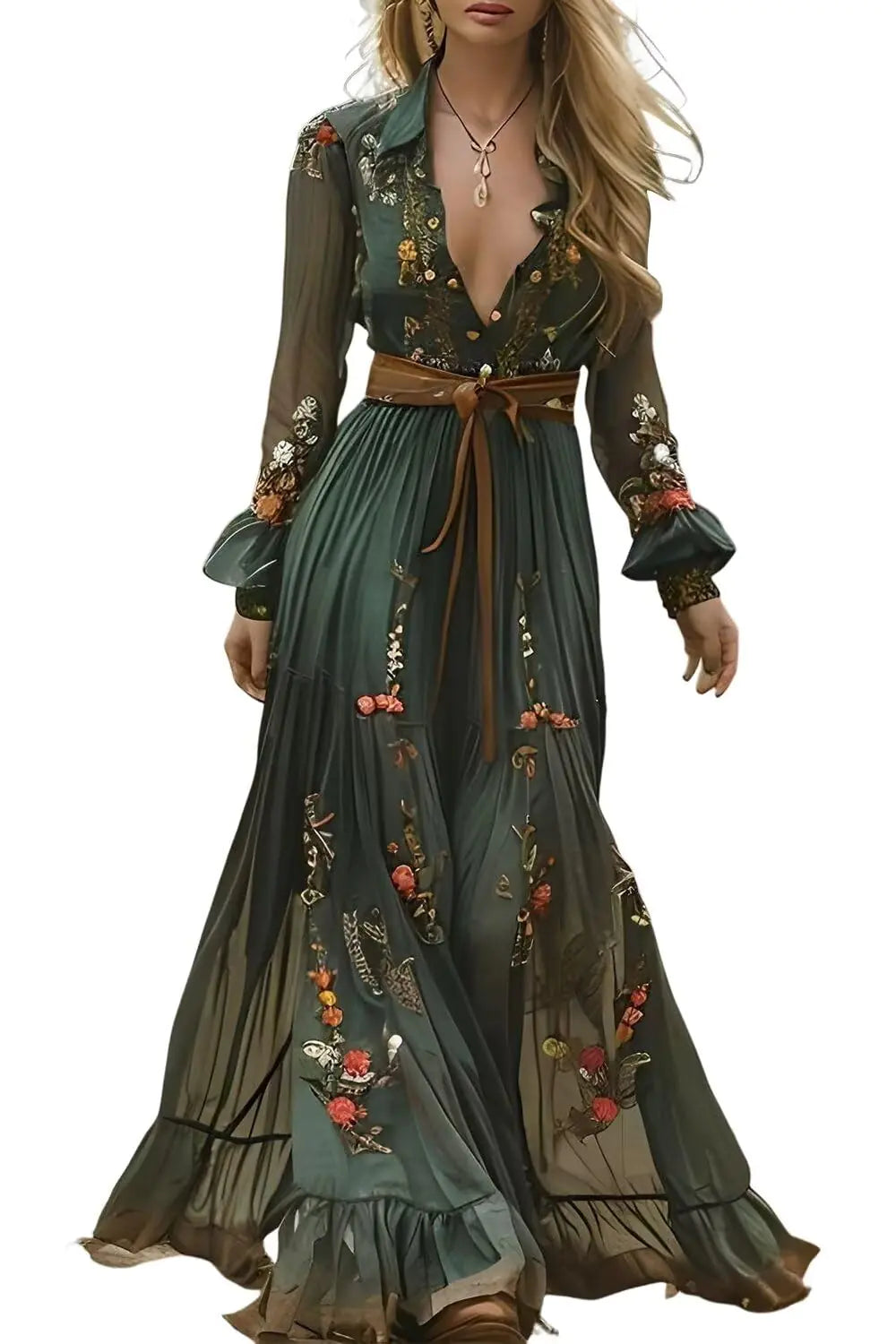 EEMEII Womens Long Sleeve Boho Dress Cotton Maxi Dress