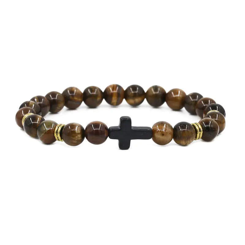 Natural Stone Cross Beaded Bracelet