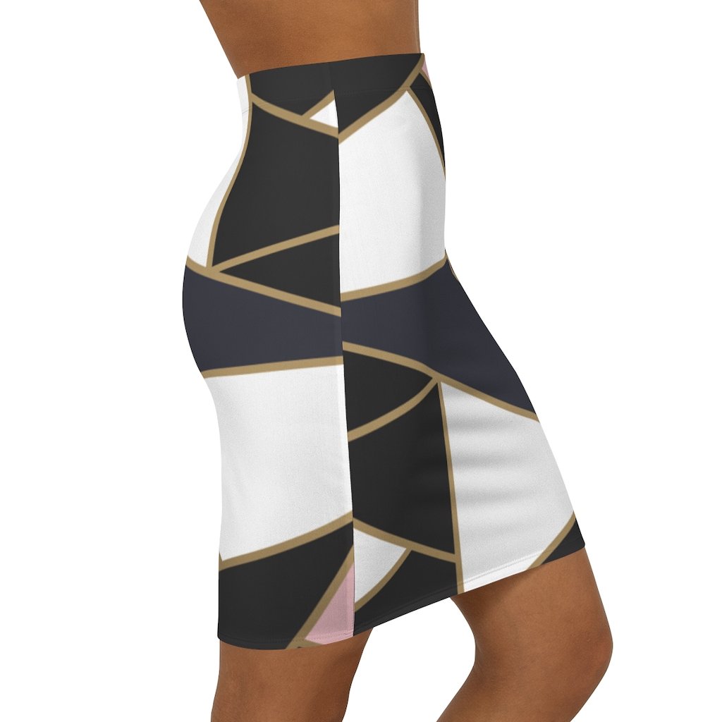 Womens Pencil Skirt, High Waist, Trio Black/White Pink, S040713