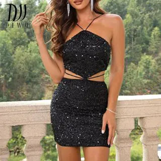 Backless Sequin Dress for Women's Party Wear