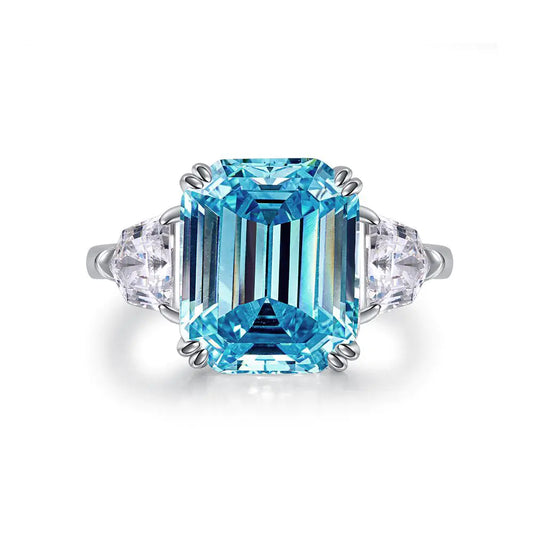 Sky Blue Topaz Emerald Cut Ring in 925 Sterling Silver