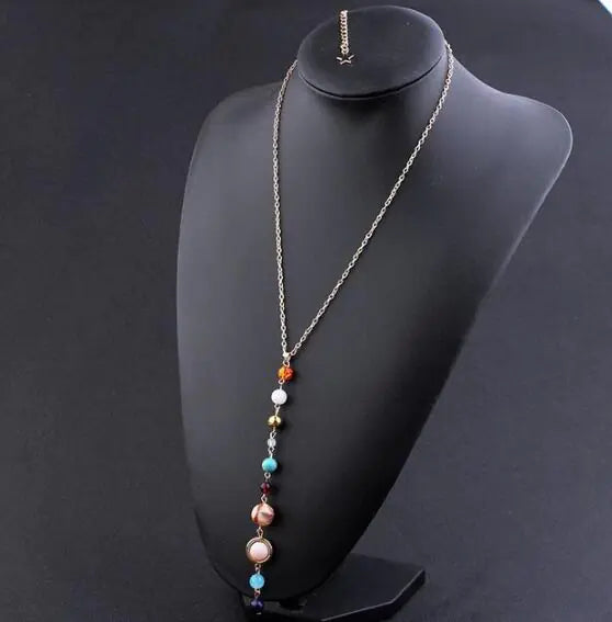 Natural Stone Solar System Necklace with Eight Planets
