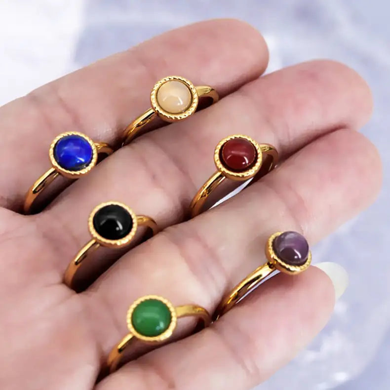 Colorful Natural Stone Inlaid Titanium Steel Ring