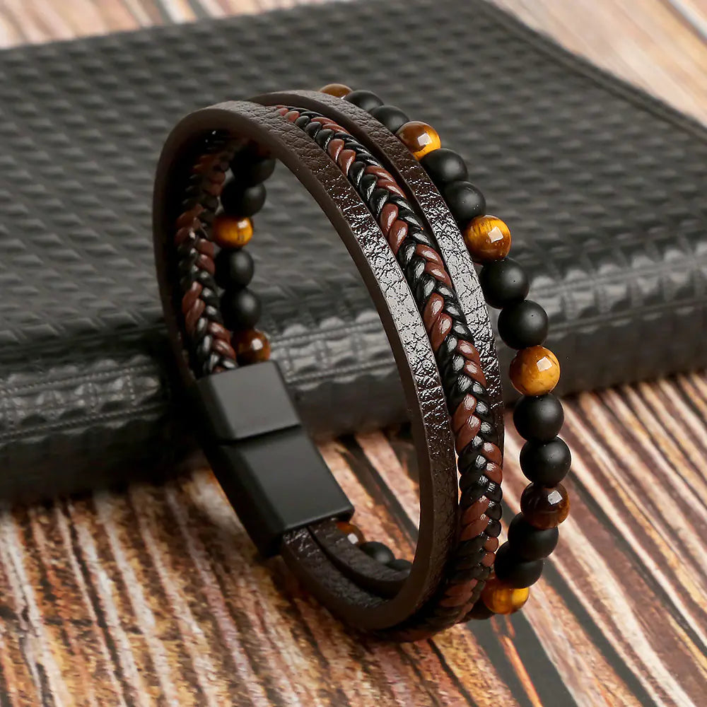 Natural Stone Alloy Multi-layer Hand Woven Bracelet