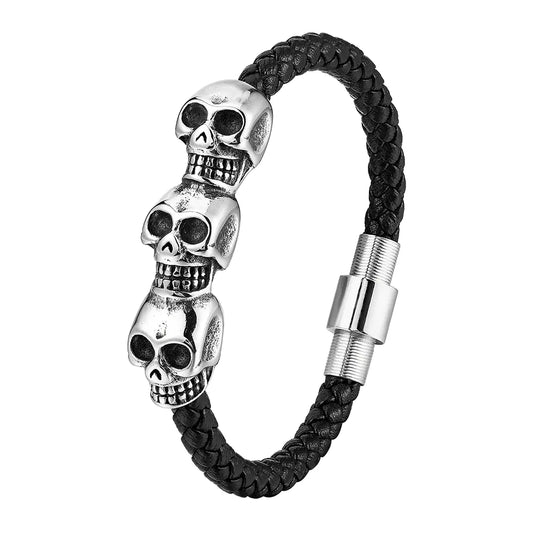 Trendy Men's Skull Bracelet with Stainless Steel Buckle