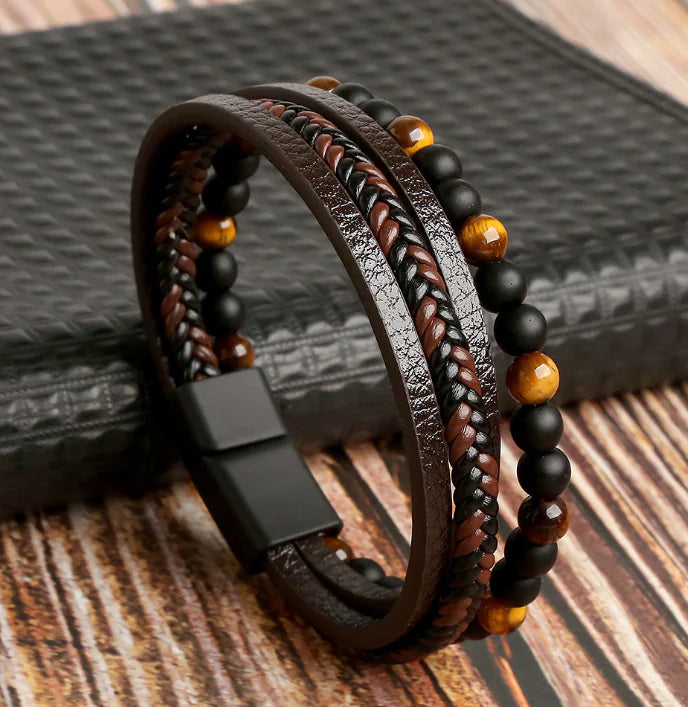 Natural Stone Alloy Multi-layer Hand Woven Bracelet