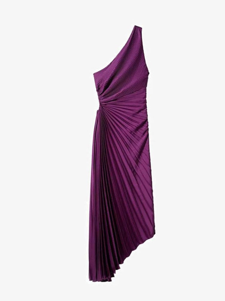 One Shoulder Pleated Long Dress